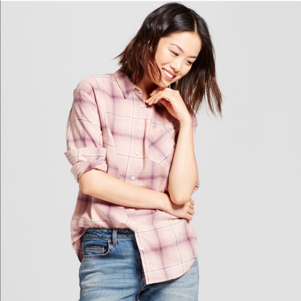 A New Day Target Pink Plaid Button Down Sz XL